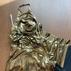 Halston Heritage Halter Neck Shimmery Gold Dress NYE